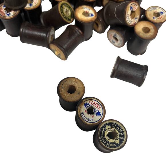 Antique Clark’s O.N.T. (Our New Thread) Dark Wooden Thread Spools - Lot of 57 - Picture 2 of 7